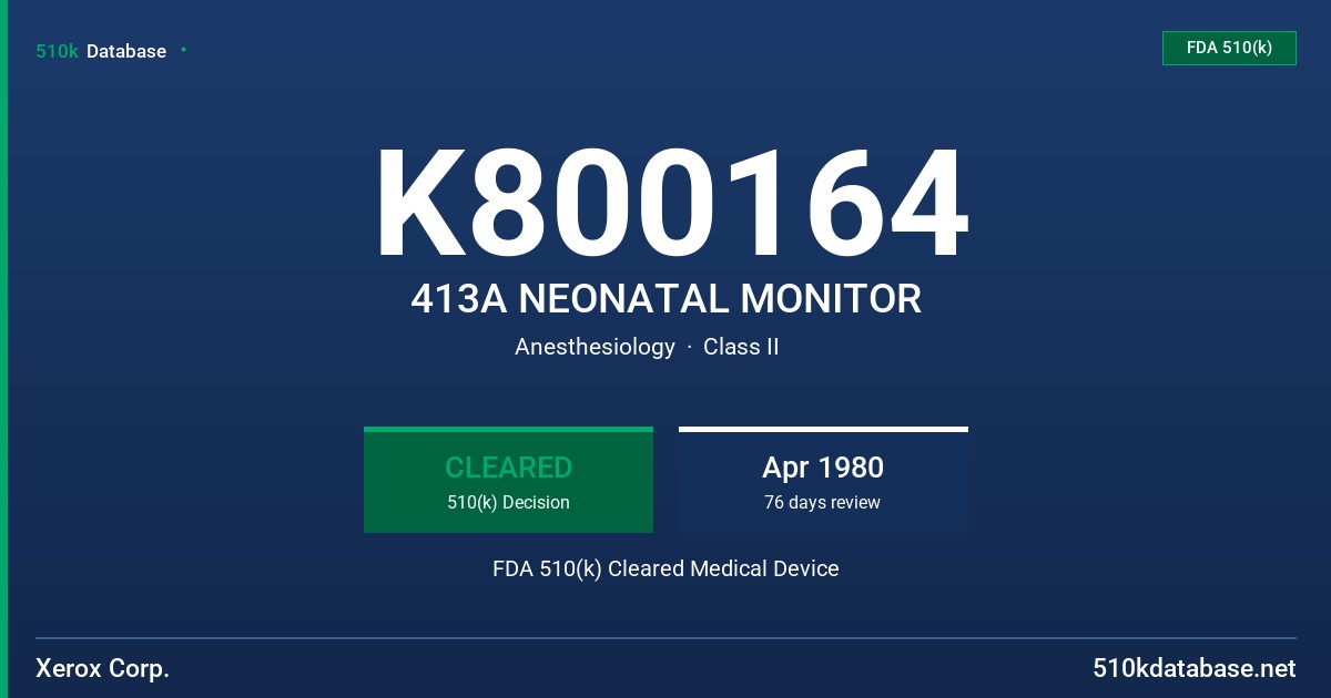 K800164 413A NEONATAL MONITOR FDA 510(k) Cleared Medical Device