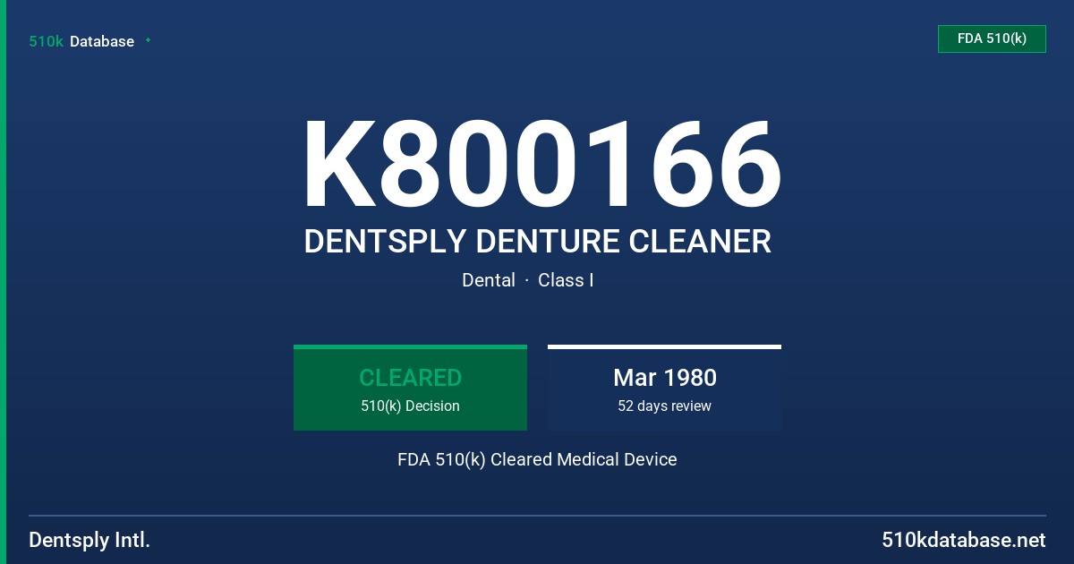 K800166 DENTSPLY DENTURE CLEANER FDA 510(k) Cleared Medical Device