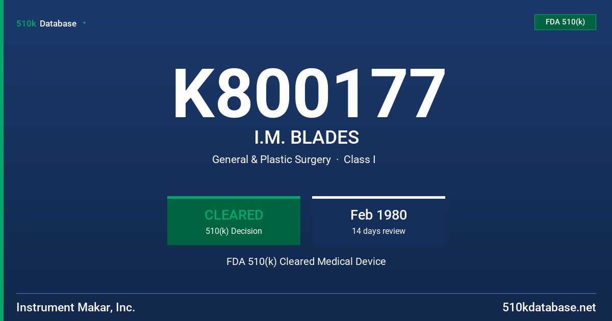 K800177 I.M. BLADES FDA 510(k) Cleared Medical Device
