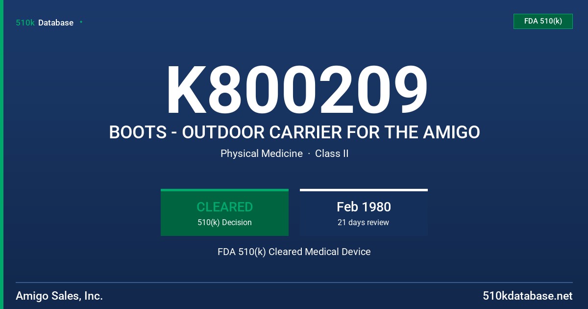 K800209 BOOTS - OUTDOOR CARRIER FOR THE AMIGO FDA 510(k) Cleared Medical Device