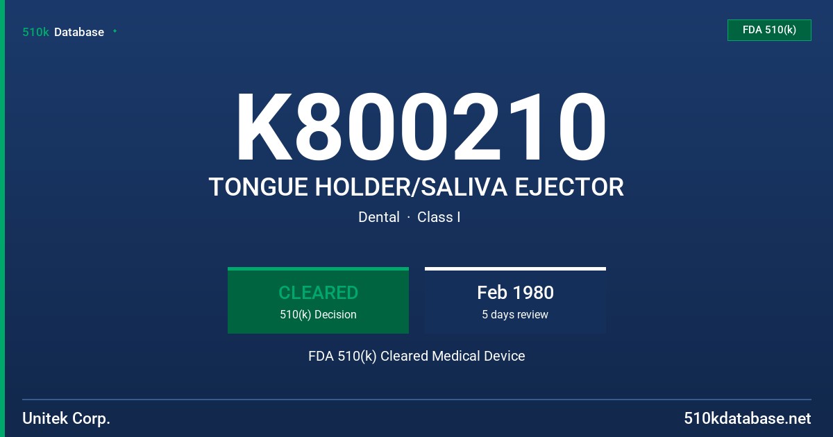 K800210 TONGUE HOLDER/SALIVA EJECTOR FDA 510(k) Cleared Medical Device