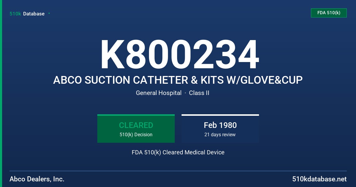 K800234 ABCO SUCTION CATHETER & KITS W/GLOVE&CUP FDA 510(k) Cleared Medical Device