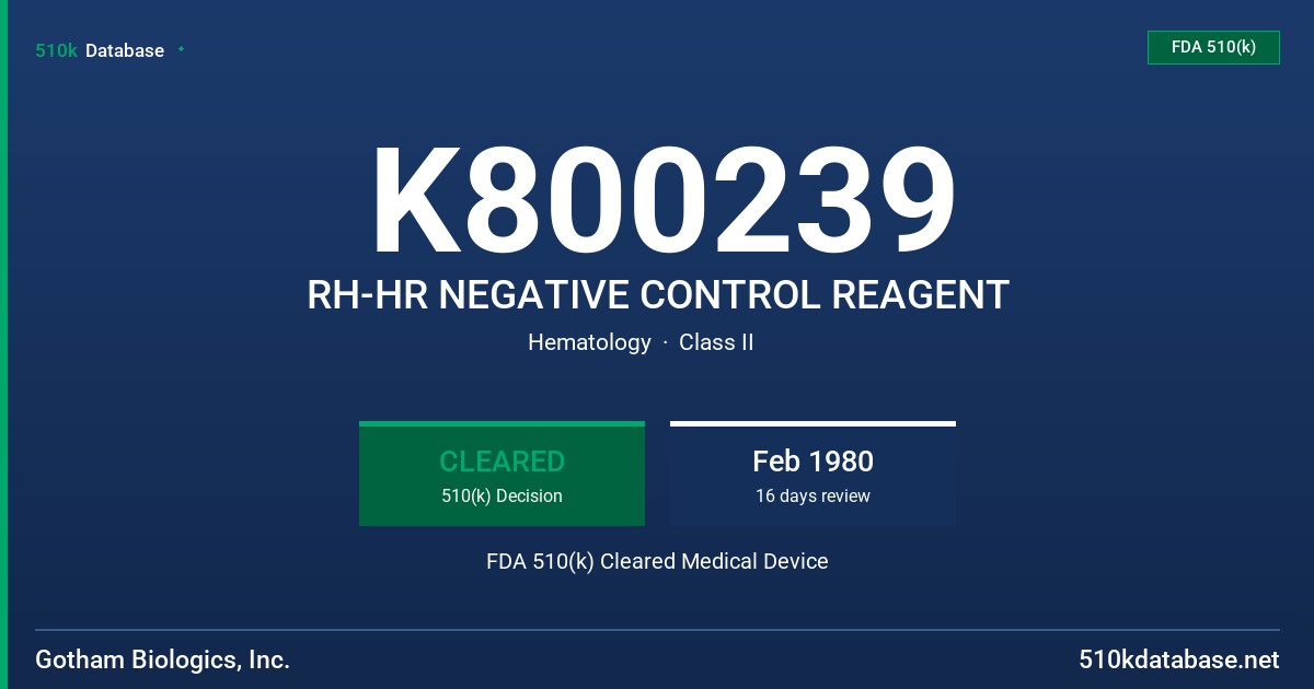 K800239 RH-HR NEGATIVE CONTROL REAGENT FDA 510(k) Cleared Medical Device