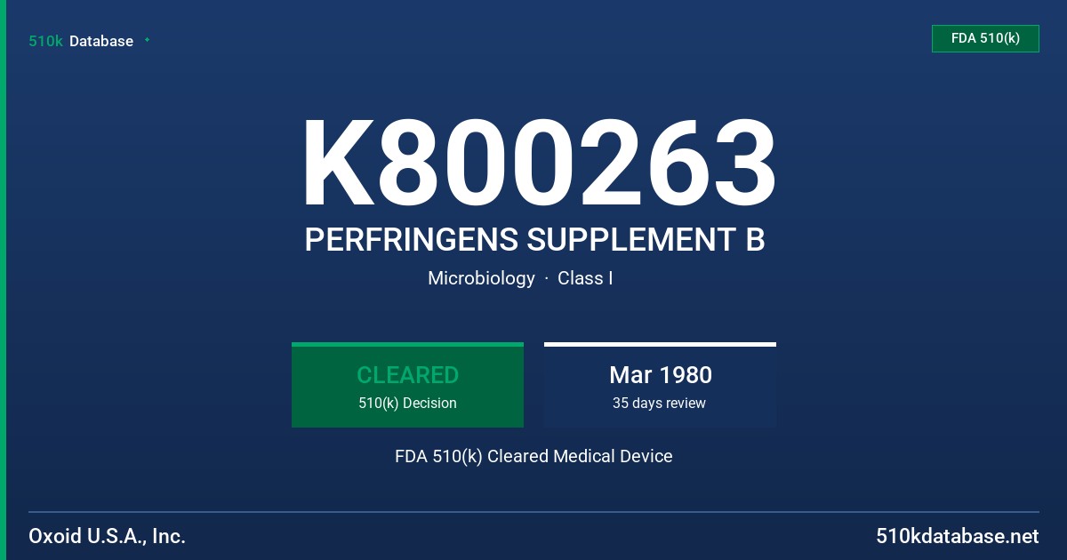 K800263 PERFRINGENS SUPPLEMENT B FDA 510(k) Cleared Medical Device