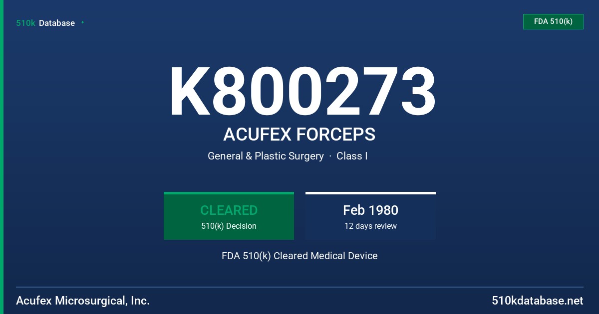 K800273 ACUFEX FORCEPS FDA 510(k) Cleared Medical Device