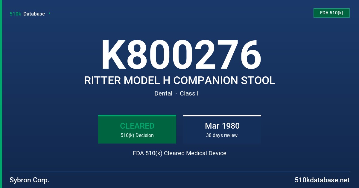 K800276 RITTER MODEL H COMPANION STOOL FDA 510(k) Cleared Medical Device