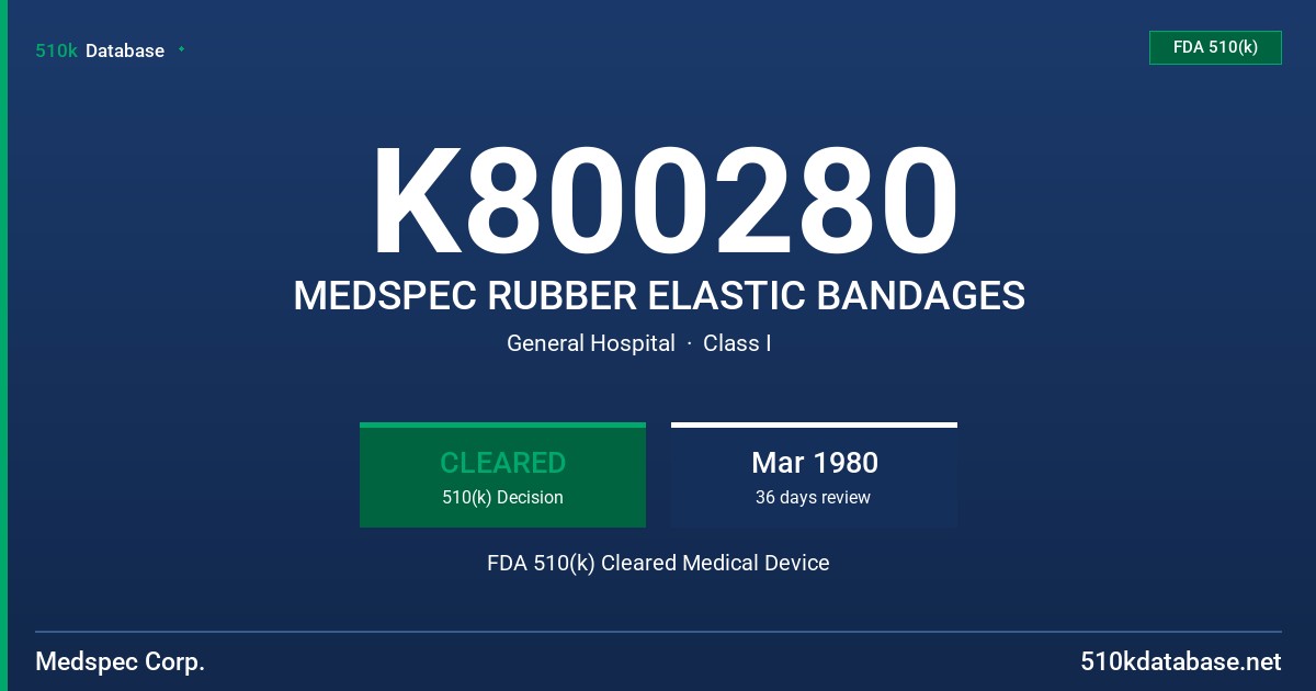 K800280 MEDSPEC RUBBER ELASTIC BANDAGES FDA 510(k) Cleared Medical Device