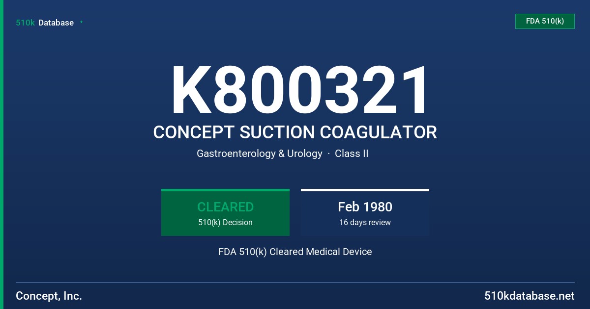 K800321 CONCEPT SUCTION COAGULATOR FDA 510(k) Cleared Medical Device