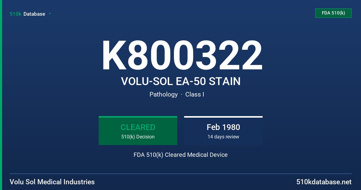 K800322 VOLU-SOL EA-50 STAIN FDA 510(k) Cleared Medical Device