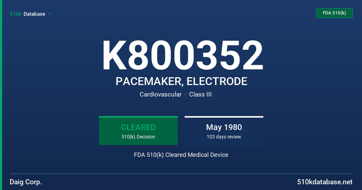 K800352 PACEMAKER, ELECTRODE FDA 510(k) Cleared Medical Device