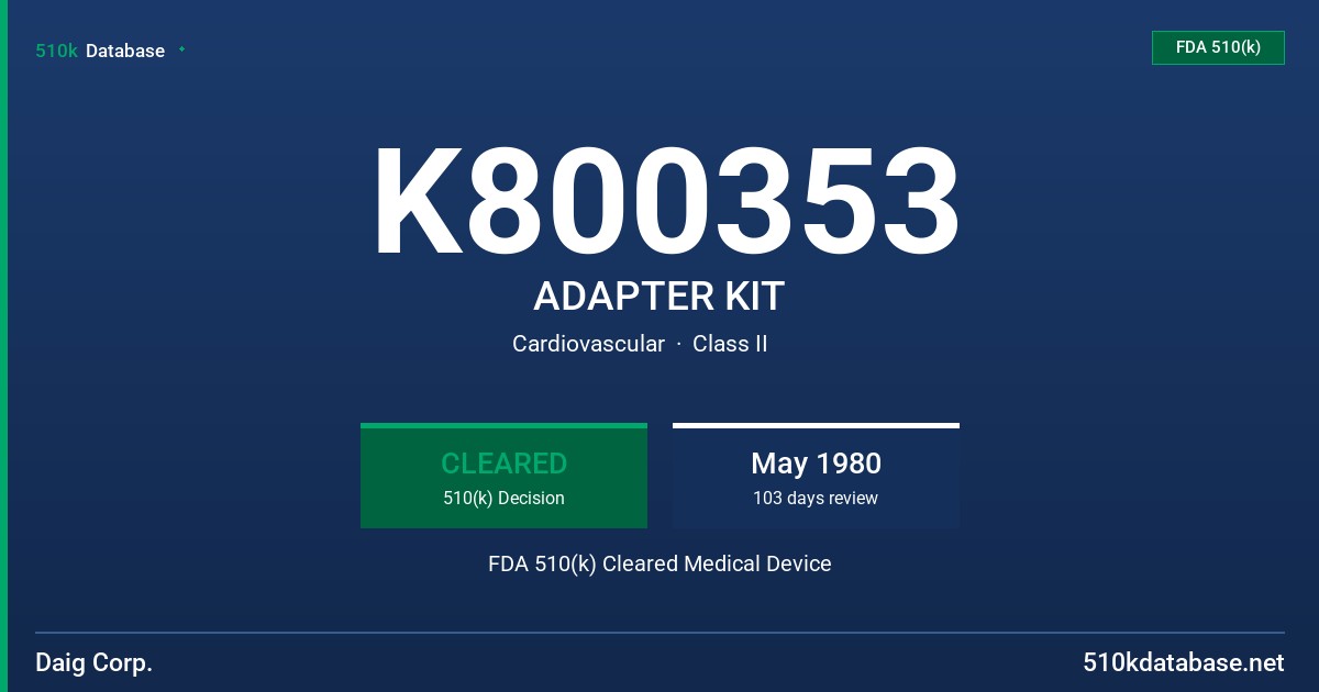 K800353 ADAPTER KIT FDA 510(k) Cleared Medical Device