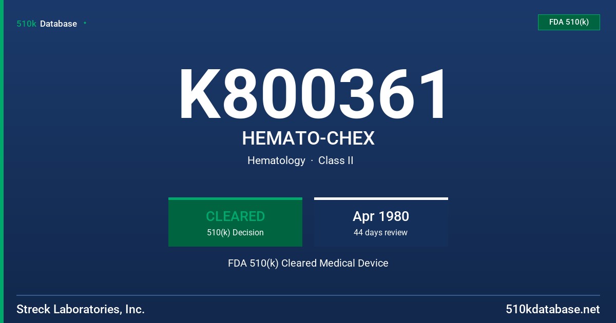 K800361 HEMATO-CHEX FDA 510(k) Cleared Medical Device