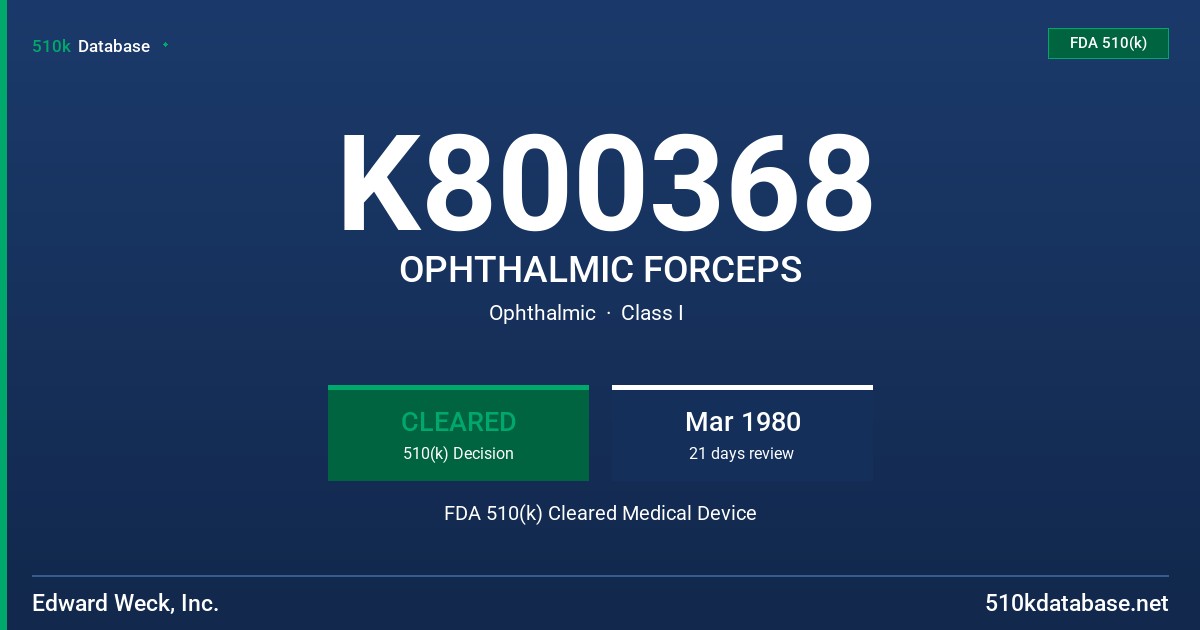 K800368 OPHTHALMIC FORCEPS FDA 510(k) Cleared Medical Device