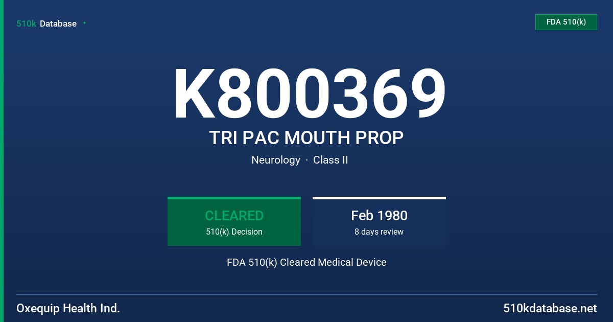 K800369 TRI PAC MOUTH PROP FDA 510(k) Cleared Medical Device