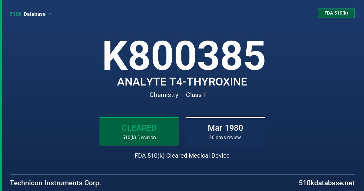 K800385 ANALYTE T4-THYROXINE FDA 510(k) Cleared Medical Device
