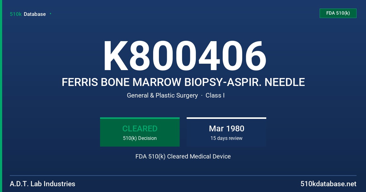 K800406 FERRIS BONE MARROW BIOPSY-ASPIR. NEEDLE FDA 510(k) Cleared Medical Device