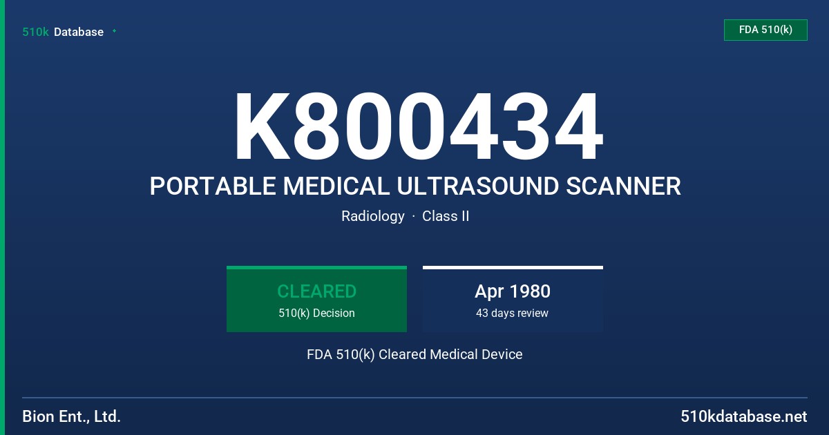K800434 PORTABLE MEDICAL ULTRASOUND SCANNER FDA 510(k) Cleared Medical Device