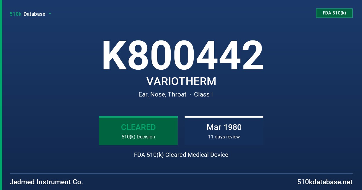 K800442 VARIOTHERM FDA 510(k) Cleared Medical Device