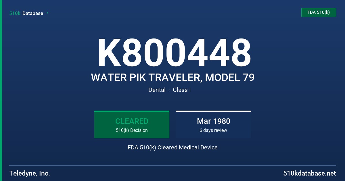 K800448 WATER PIK TRAVELER, MODEL 79 FDA 510(k) Cleared Medical Device