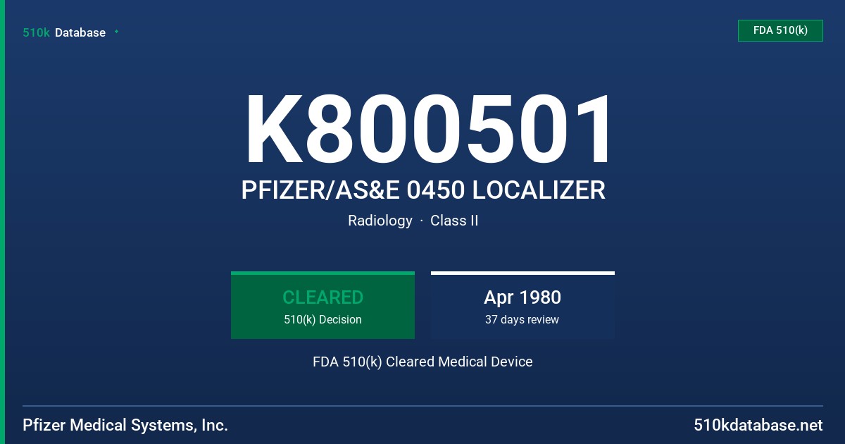 K800501 PFIZER/AS&E 0450 LOCALIZER FDA 510(k) Cleared Medical Device