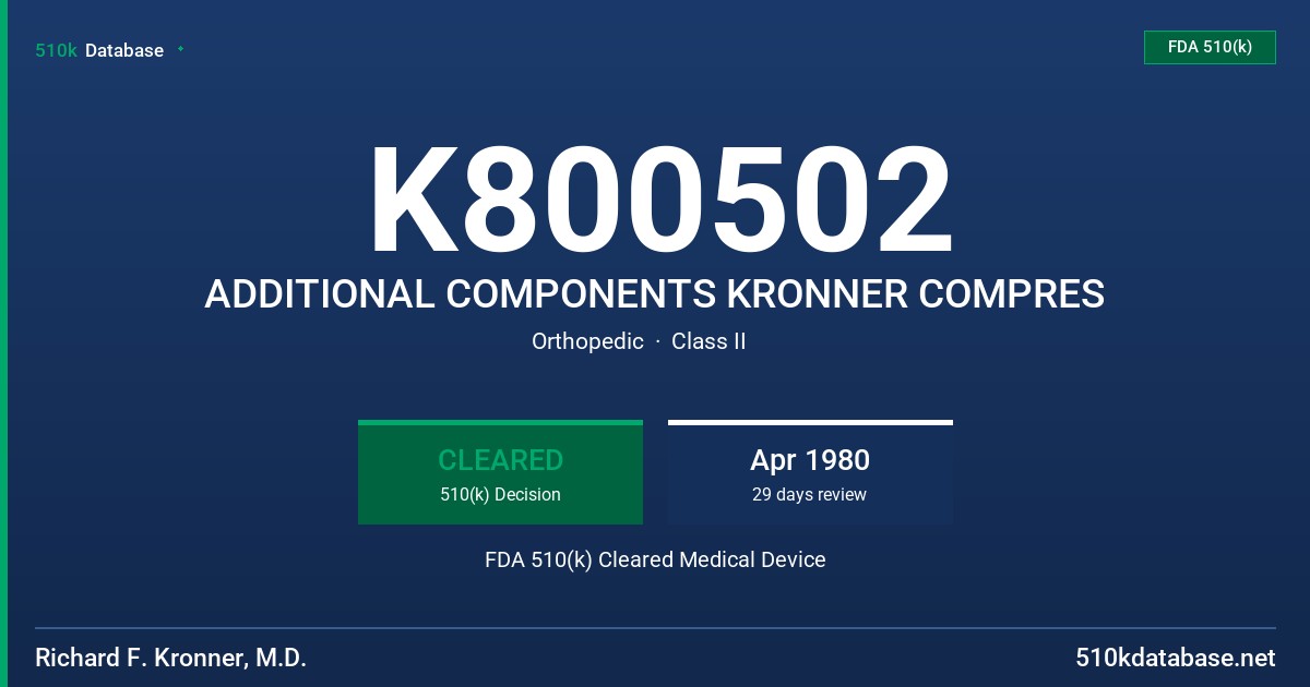 K800502 ADDITIONAL COMPONENTS KRONNER COMPRES FDA 510(k) Cleared Medical Device