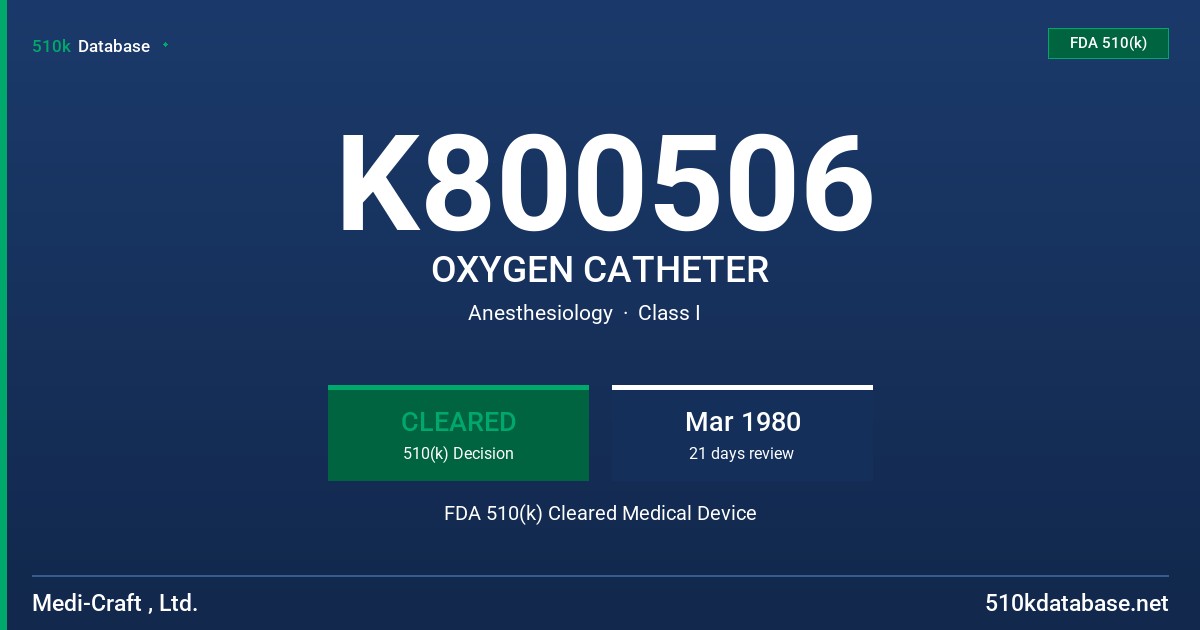 K800506 OXYGEN CATHETER FDA 510(k) Cleared Medical Device