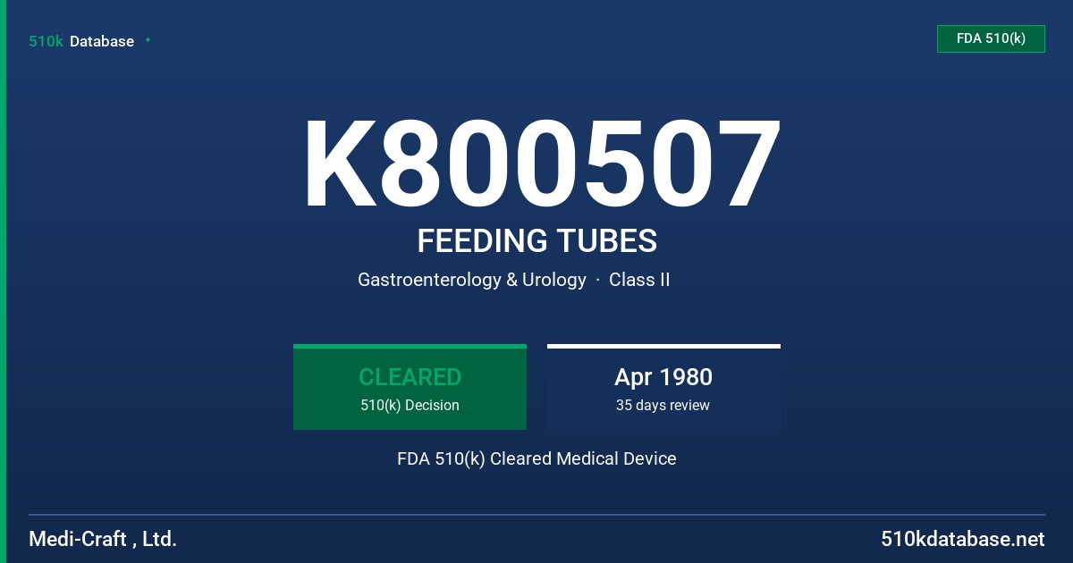 K800507 FEEDING TUBES FDA 510(k) Cleared Medical Device