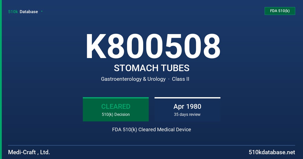 K800508 STOMACH TUBES FDA 510(k) Cleared Medical Device