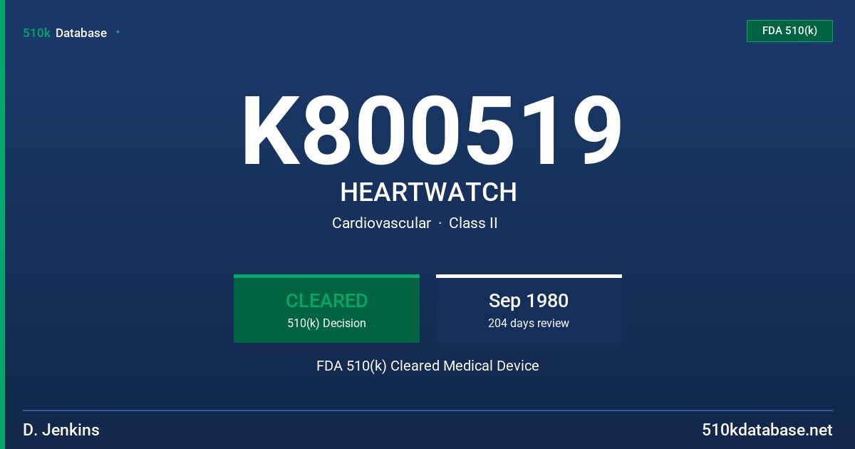 K800519 HEARTWATCH FDA 510(k) Cleared Medical Device