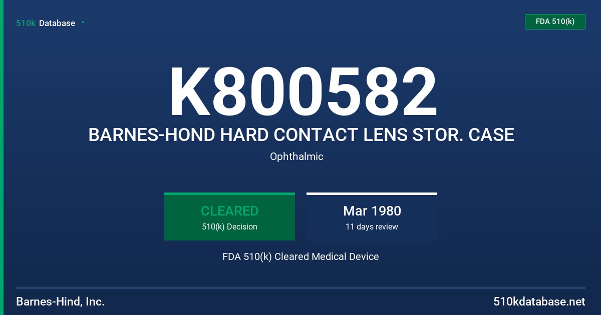 K800582 BARNES-HOND HARD CONTACT LENS STOR. CASE FDA 510(k) Cleared Medical Device