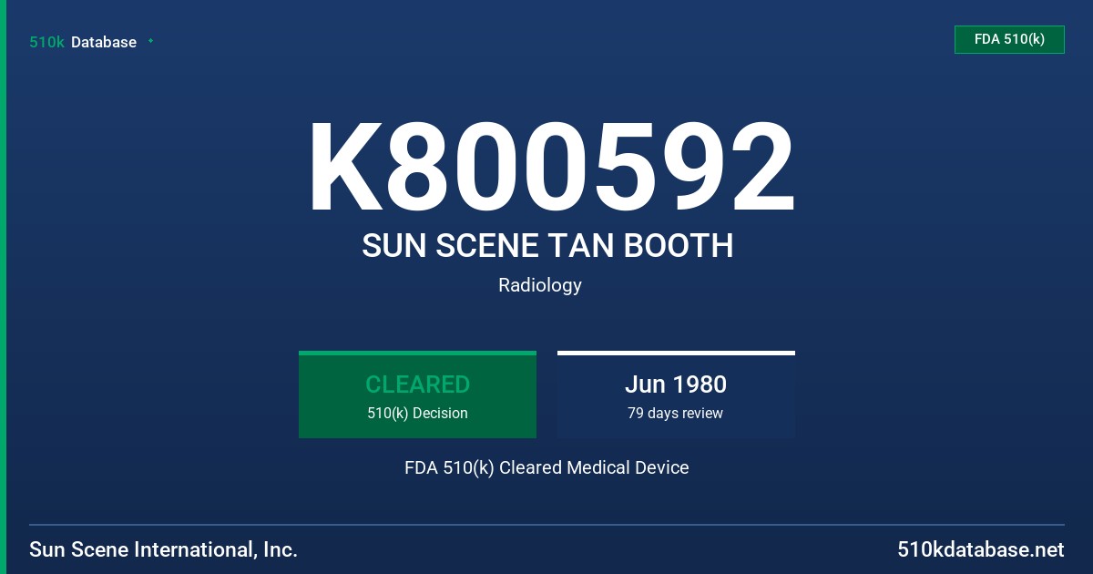 K800592 SUN SCENE TAN BOOTH FDA 510(k) Cleared Medical Device