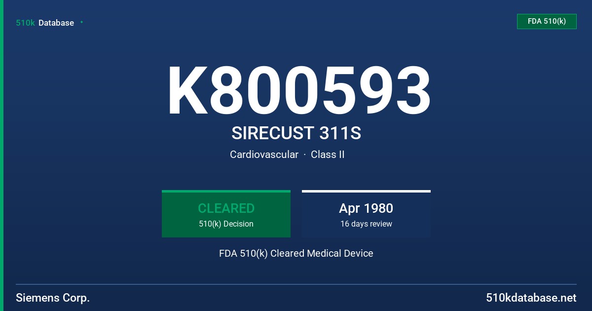 K800593 SIRECUST 311S FDA 510(k) Cleared Medical Device