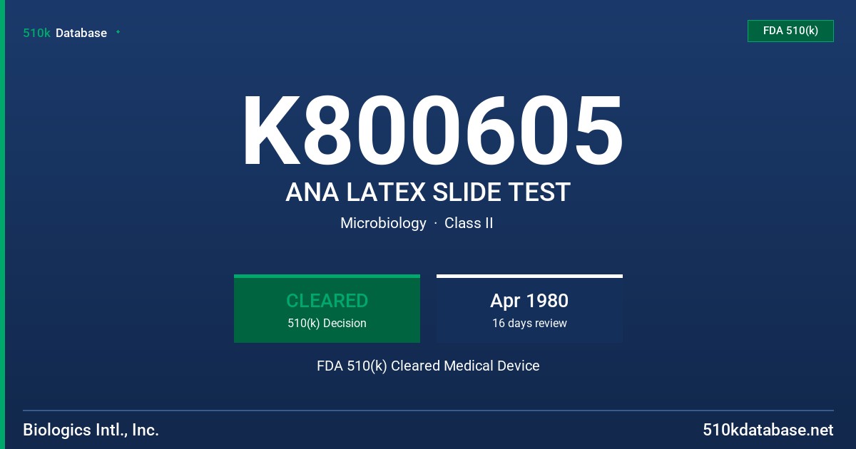 K800605 ANA LATEX SLIDE TEST FDA 510(k) Cleared Medical Device
