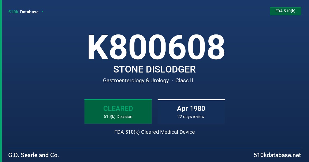K800608 STONE DISLODGER FDA 510(k) Cleared Medical Device