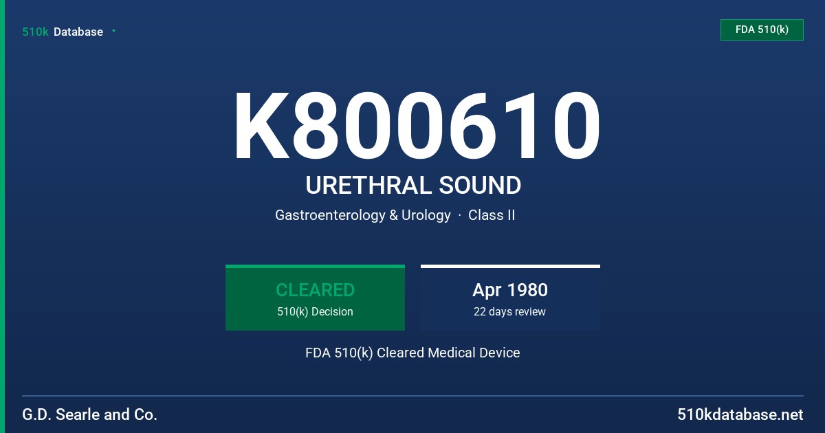 K800610 URETHRAL SOUND FDA 510(k) Cleared Medical Device