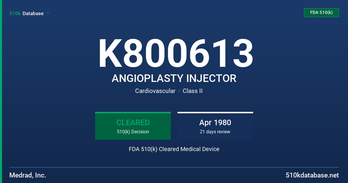 K800613 ANGIOPLASTY INJECTOR FDA 510(k) Cleared Medical Device
