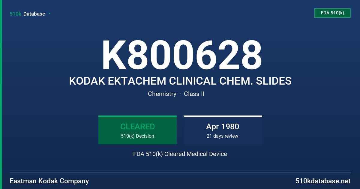 K800628 KODAK EKTACHEM CLINICAL CHEM. SLIDES FDA 510(k) Cleared Medical Device