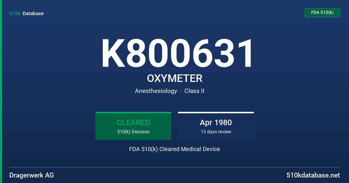 K800631 OXYMETER FDA 510(k) Cleared Medical Device