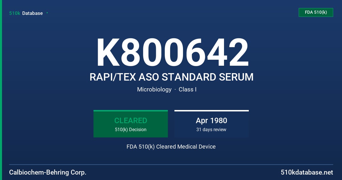 K800642 RAPI/TEX ASO STANDARD SERUM FDA 510(k) Cleared Medical Device