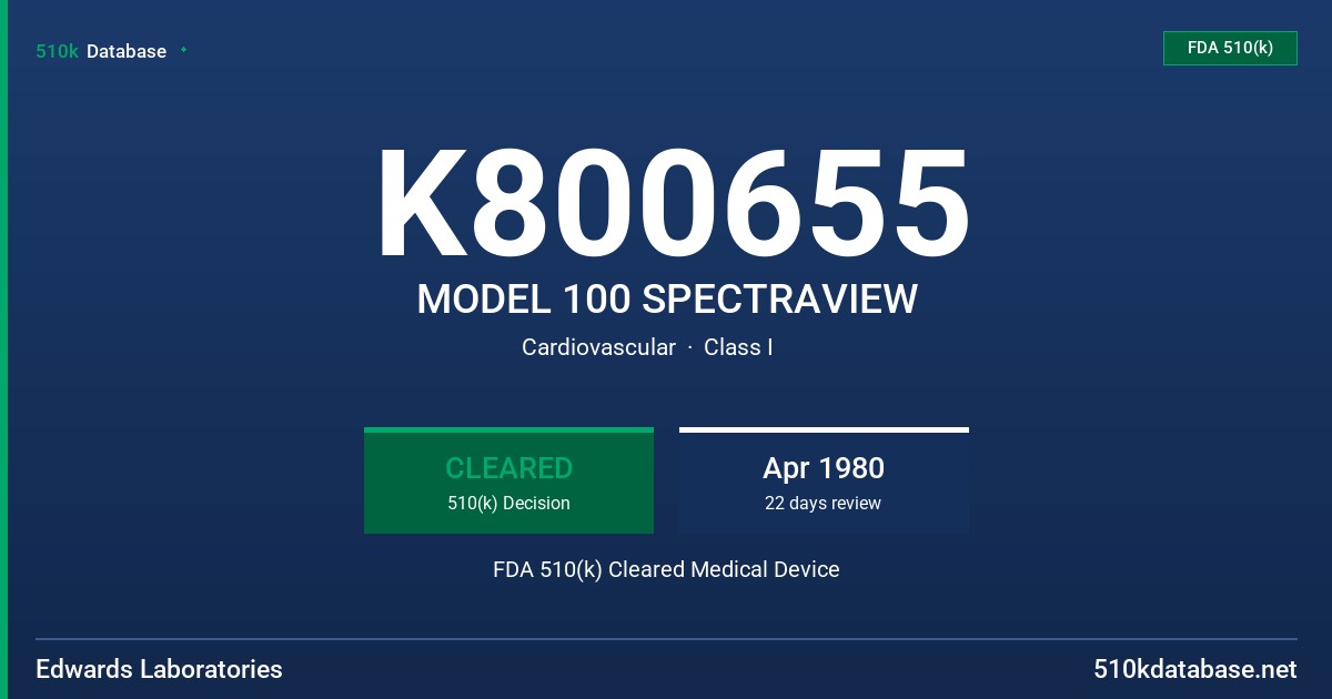 K800655 MODEL 100 SPECTRAVIEW FDA 510(k) Cleared Medical Device