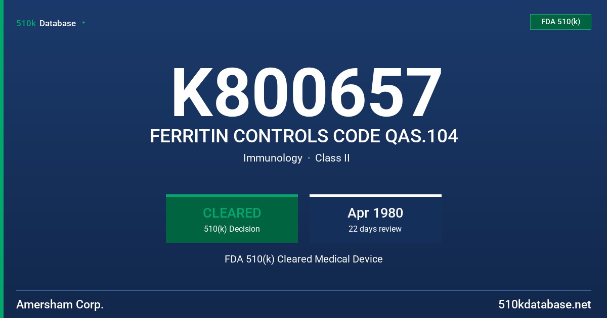 K800657 FERRITIN CONTROLS CODE QAS.104 FDA 510(k) Cleared Medical Device