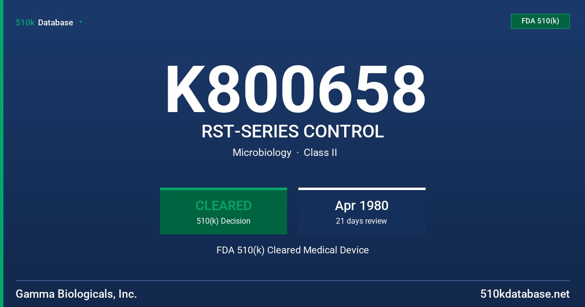 K800658 RST-SERIES CONTROL FDA 510(k) Cleared Medical Device