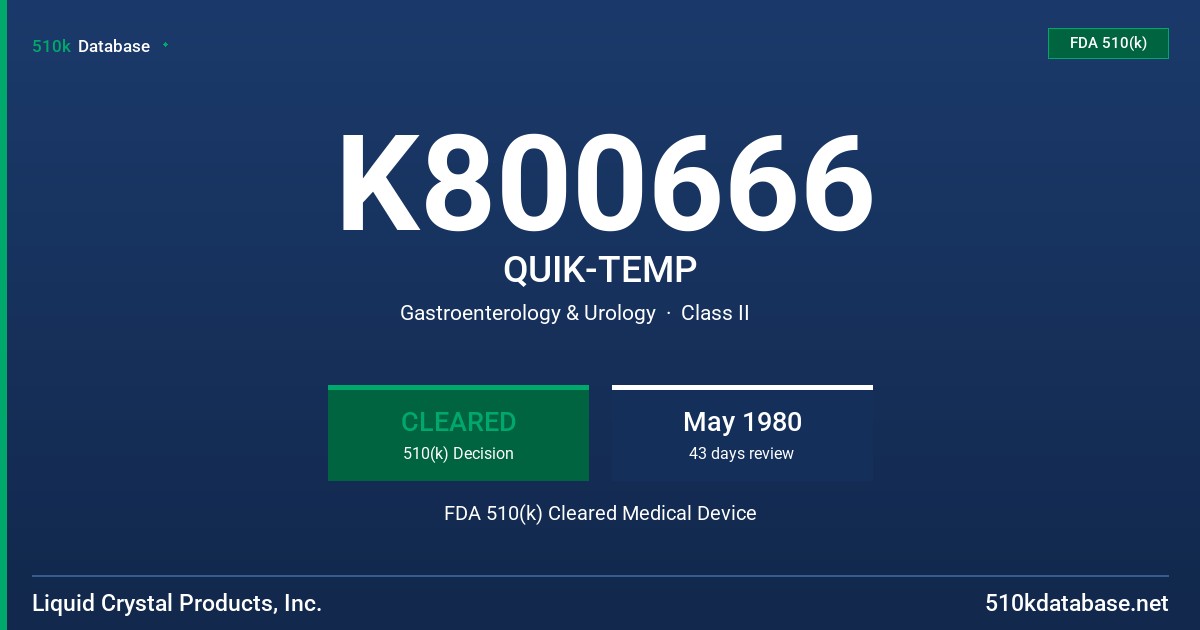 K800666 QUIK-TEMP FDA 510(k) Cleared Medical Device