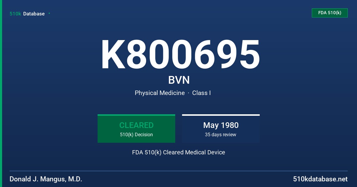 K800695 BVN FDA 510(k) Cleared Medical Device