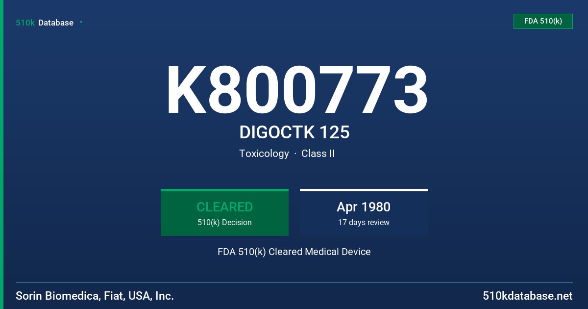 K800773 DIGOCTK 125 FDA 510(k) Cleared Medical Device