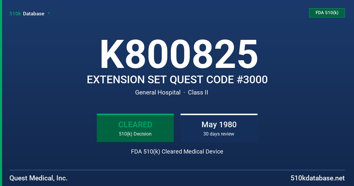 K800825 EXTENSION SET QUEST CODE #3000 FDA 510(k) Cleared Medical Device
