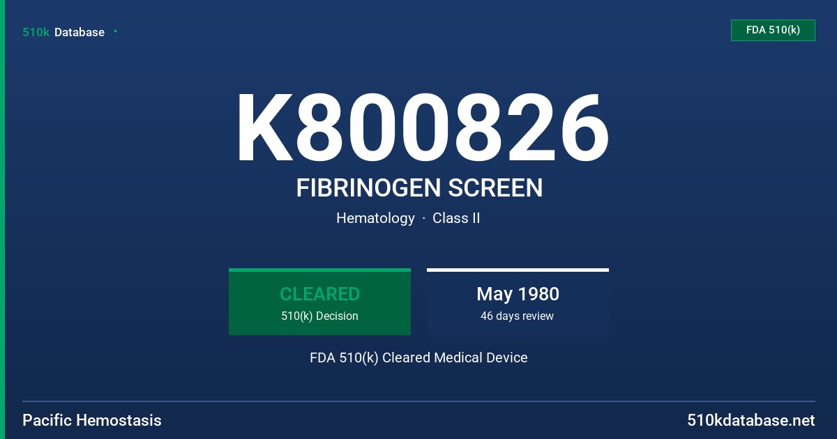 K800826 FIBRINOGEN SCREEN FDA 510(k) Cleared Medical Device