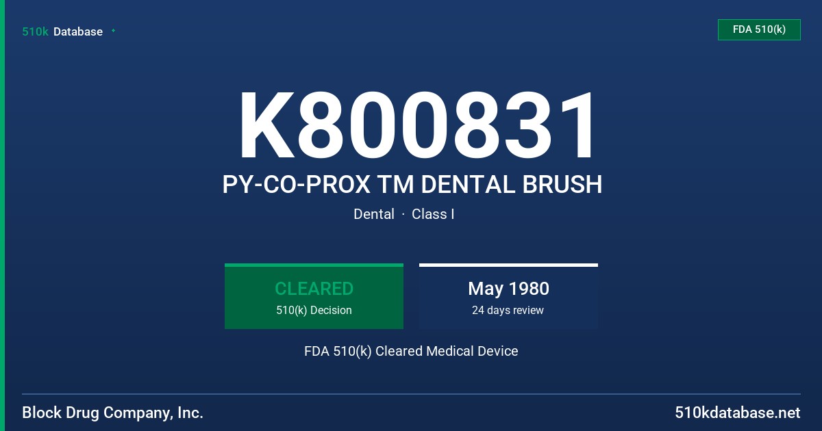 K800831 PY-CO-PROX TM DENTAL BRUSH FDA 510(k) Cleared Medical Device