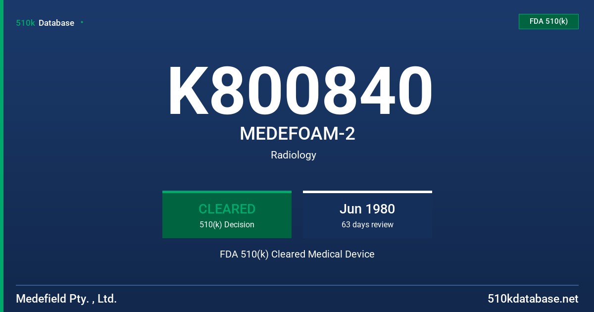 K800840 MEDEFOAM-2 FDA 510(k) Cleared Medical Device