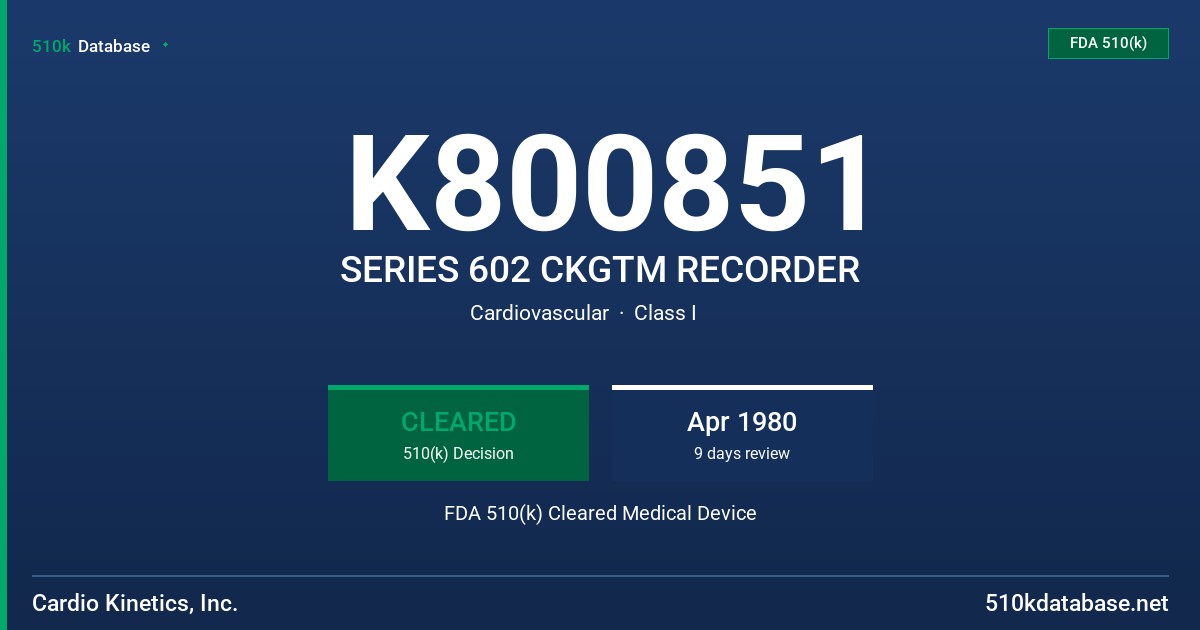 K800851 SERIES 602 CKGTM RECORDER FDA 510(k) Cleared Medical Device